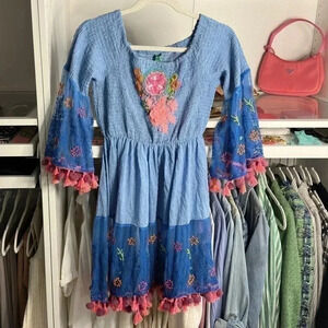 Blue tassel Fringe dress beach cover up from Italy ONE SIZE boho